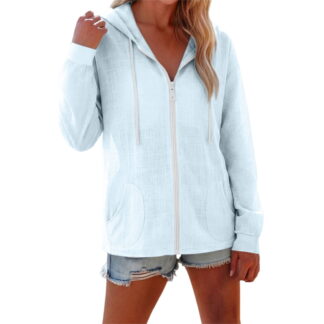 VJGBEGW Women Cotton Linen Full Zip Hoodie Long Sleeve Casual Tops Lightweight Cover Up Sweatshirts with Pockets