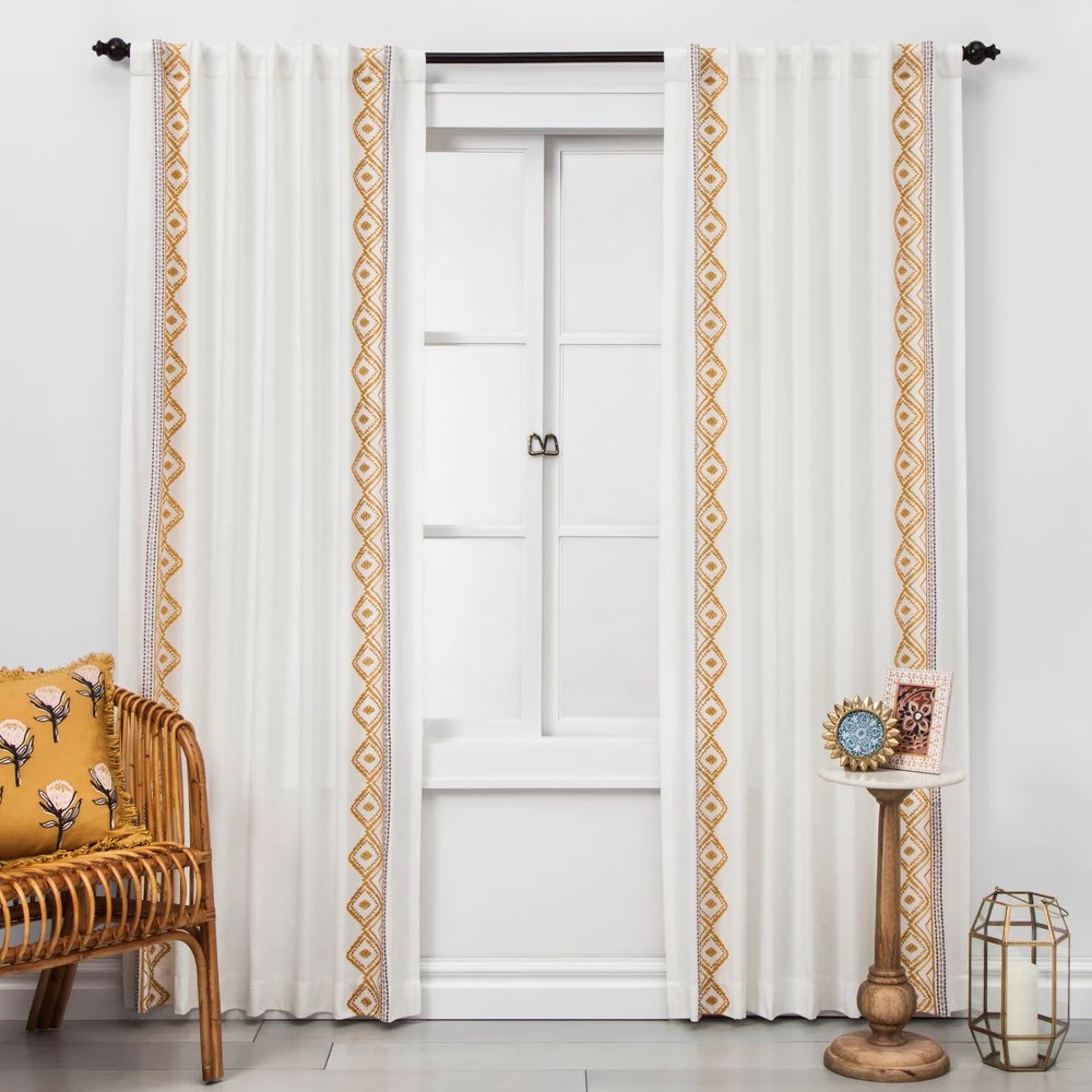 63"x50" Global Border Curtain Panel White/Yellow - Opalhouse