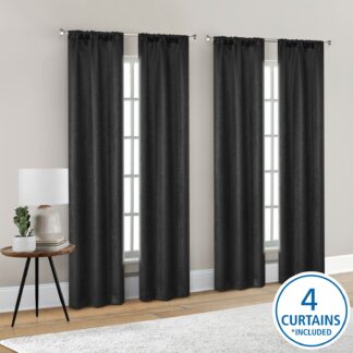 Mainstays 4 of a Kind Blackout Curtain Panels, Set of 4, Black, 28" W x 95" L
