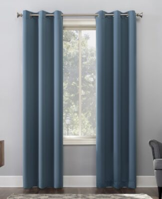 Sun Zero Nolan Energy Efficient Blackout Grommet Single Curtain Panel 40 x 63 Denim Blue