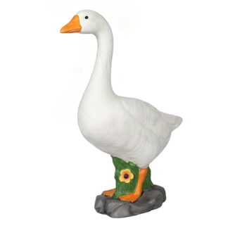 Porch Goose Statue, Resin Hollow Plastic Garden Goose with Stone Base, Sand-Fillable (12 inches)