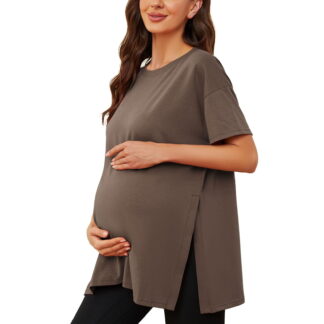 Womens Tops Short Sleeve Summer Tops For Women Casual Maternity Split Side Pregnancy Blouses Loose Fit Maternity Clothes