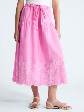 Free Assembly Women's Tie Waist Embroidered Cotton Midi Skirt, Sizes XS-XXL