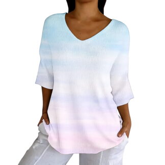 Women's 3/4 Sleeve Cotton Graphic Tees, Lightweight Printed T-Shirts, Work Tops