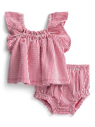 Wonder Nation Baby Girls Patriotic Seersucker Romper & Bloomers with Flutter-Sleeve, 2-Piece Set, Sizes 0–24M