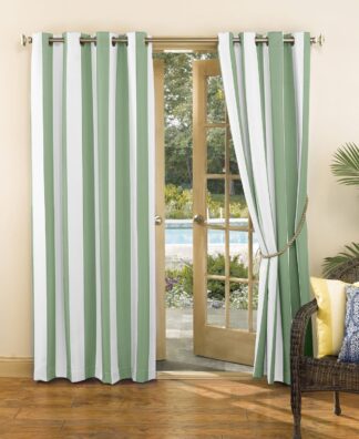 Sun Zero Valencia Cabana Stripe Indoor/Outdoor Uv Protectant Room Darkening Grommet Curtain Panel 54 X95 Spa Green 54 X95 Spa Green